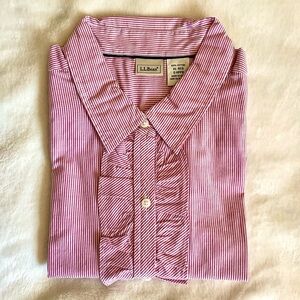 L.L. Bean Woman’s Kennebunk Long Sleeve Button Down Ruffle Front Blouse-XL Reg